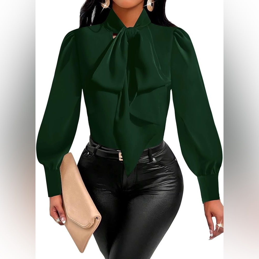NWOT Vrtige Women's Elegant Bow Tie Neck Long Sleeve Blouse Office Shirt Top